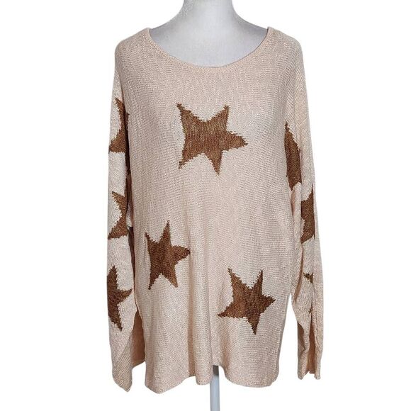 Kori Borwn Star Sweater NWT Size Large Oversized Blush and Brown Sweater - Picture 1 of 10